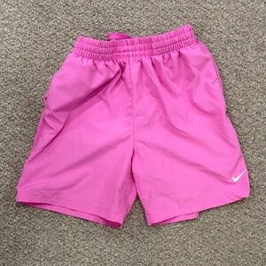 Boys Nike Dri fit Hot Pink Performance Shorts with White Swoosh